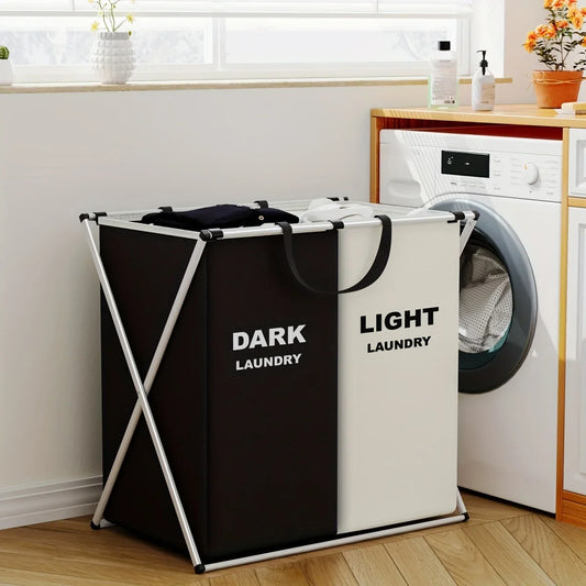 TriSort | Multi-Section Laundry Hamper | Foldable Clothes Basket with Compartments | Adjustable