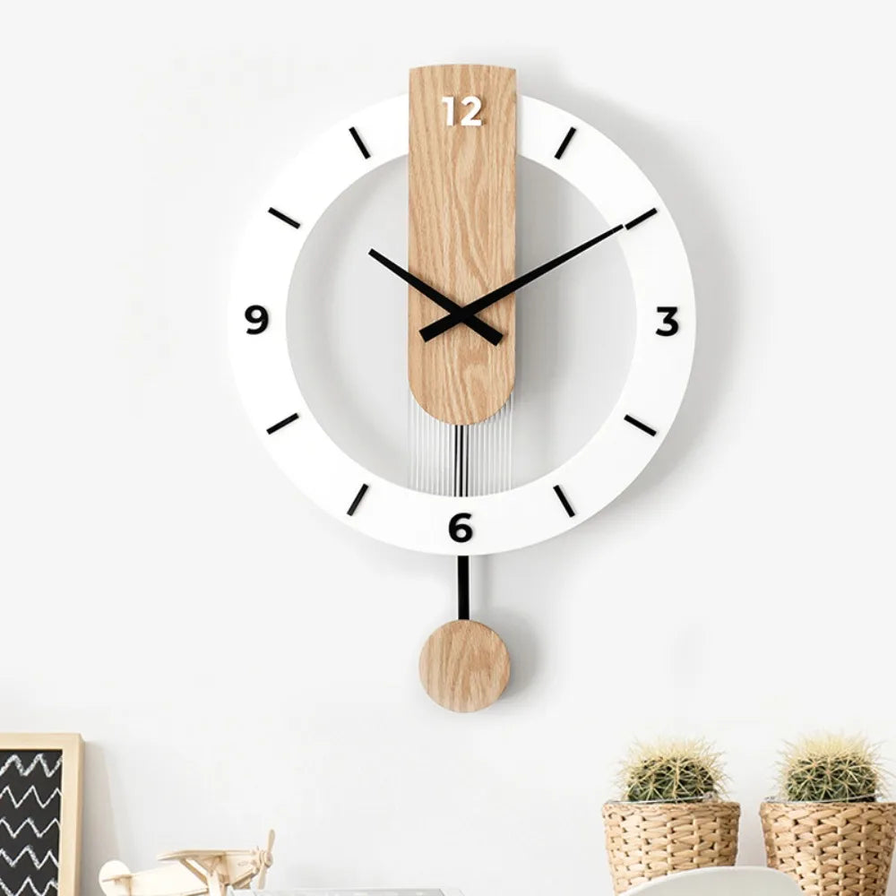 Minimalist Pendulum Wall Clock | Modern Acrylic & Wood Design | Adjustable Silent Kitchen