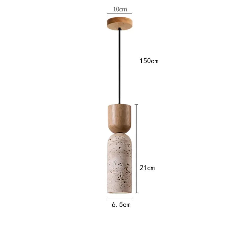 Wabi-Sabi Travertine & Wood Pendant Light | Japanese Minimalist Bedside Lighting | Walnut