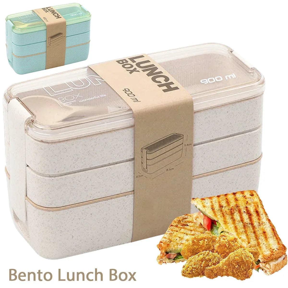 EcoStack | 3-Tier Bento Lunch Box | Wheat Straw 900 ml | Kitchen Essential Leak-Proof