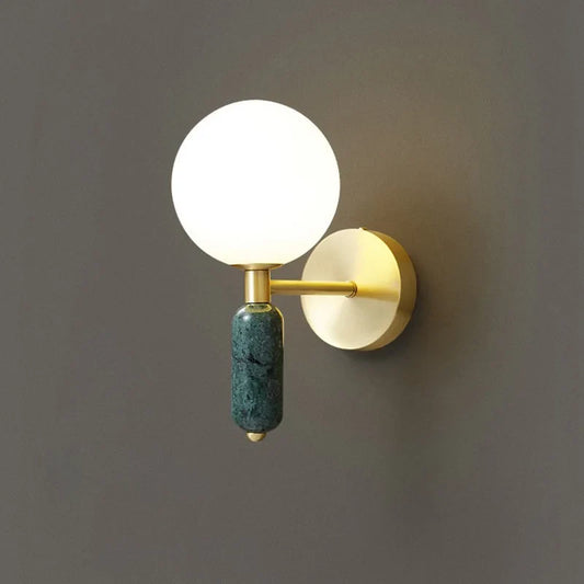 Marble & Glass Wall Lamp | Gold Finish Modern Sconce | Wall Light Bedroom