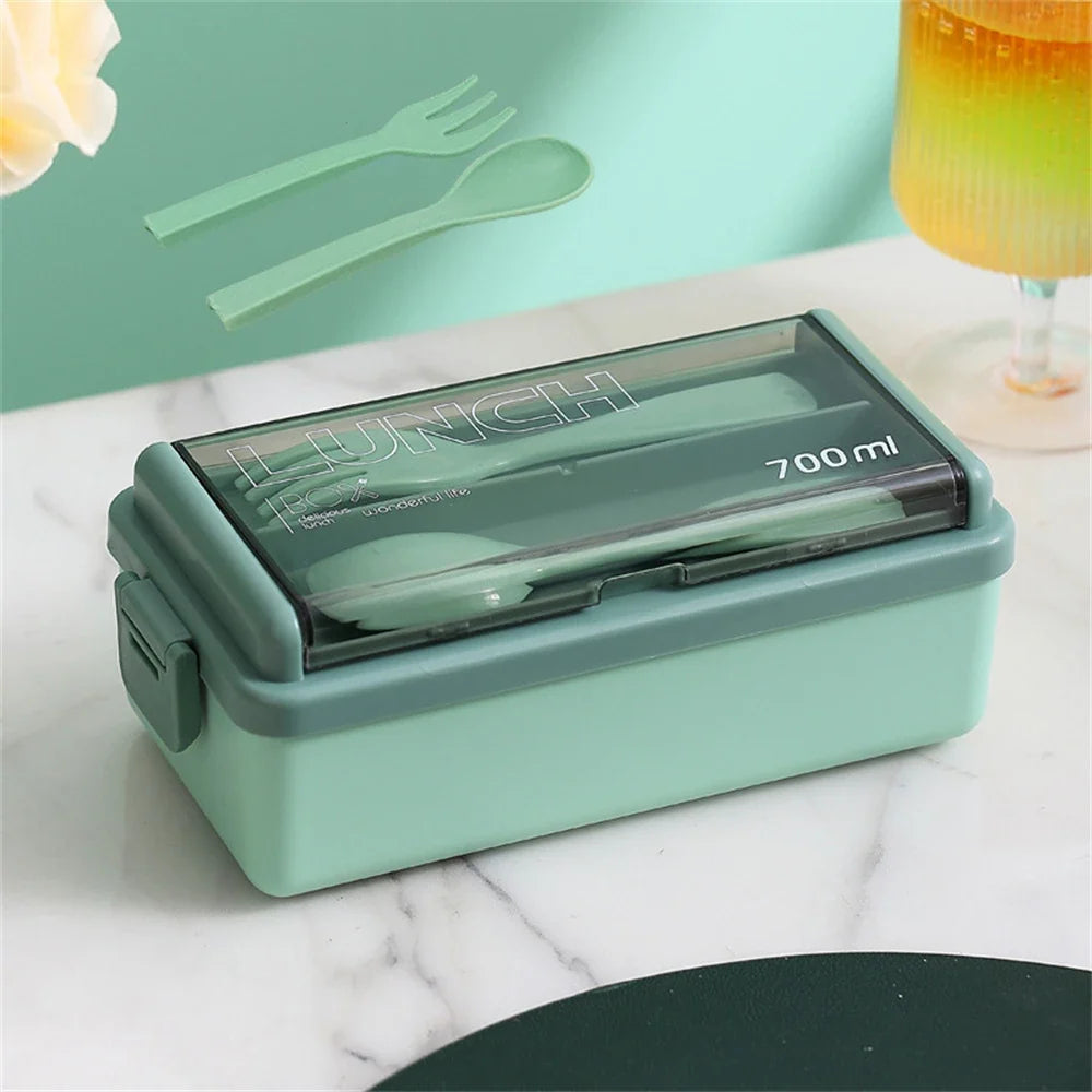 1400ml Double Layer Bento Box | Portable Lunch Box with Fork & Spoon | Microwave Safe Food