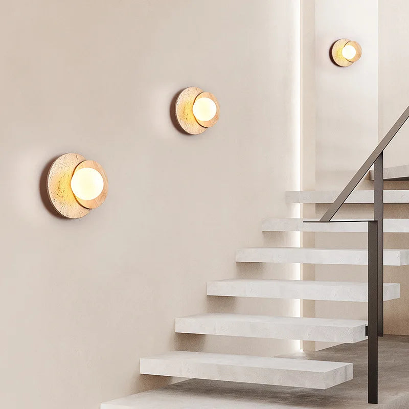Wabi-Sabi Stone Wall Lamp | Modern Natural Texture Design | Wall Light Wood Glass Bedroom