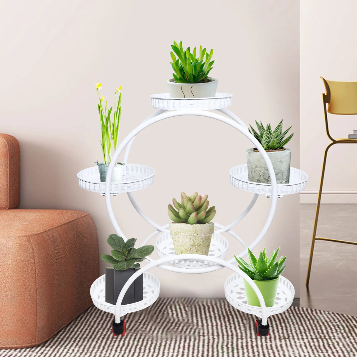 Metal Plant Stand with Wheels | 6-Tier Flower Pot Holder for Indoor & Outdoor Decoration | Iron