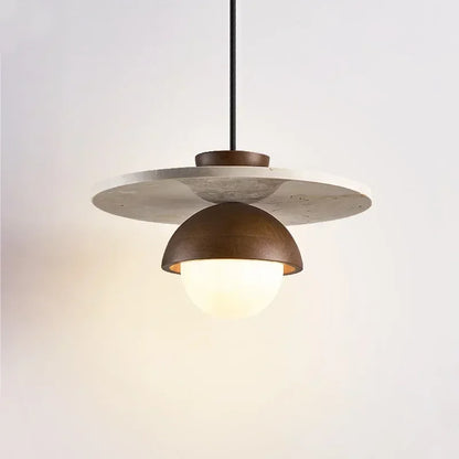Denmark Pendant Light | Walnut & Stone LED Chandelier | Wood Nordic Dining Room