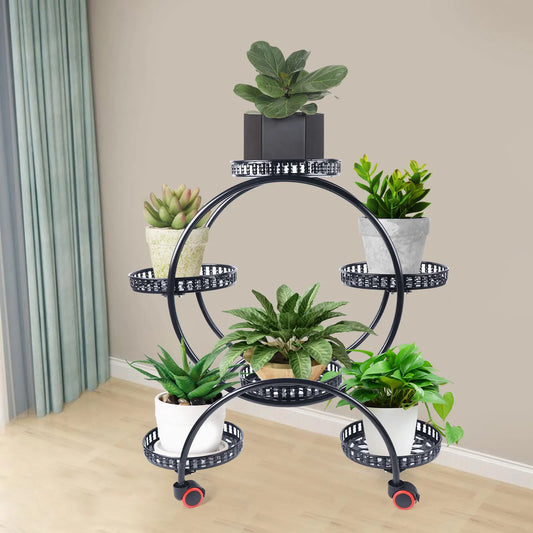 Metal Plant Stand with Wheels | 6-Tier Flower Pot Holder for Indoor & Outdoor Decoration | Iron