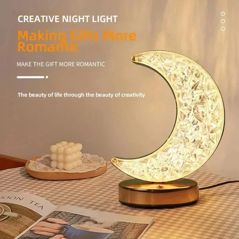 Stellora | 3D Crystal LED Night Light | Rechargeable Touch Dimming Lamp | Clear Acrylic Bedside