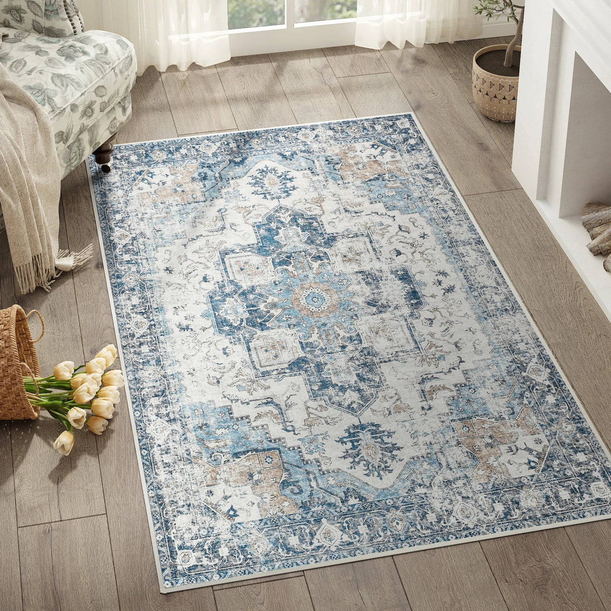 Heritage Medallion Rug | Foldable Non-Slip Oriental Style Carpet | Mat Adjustable Non-Slip