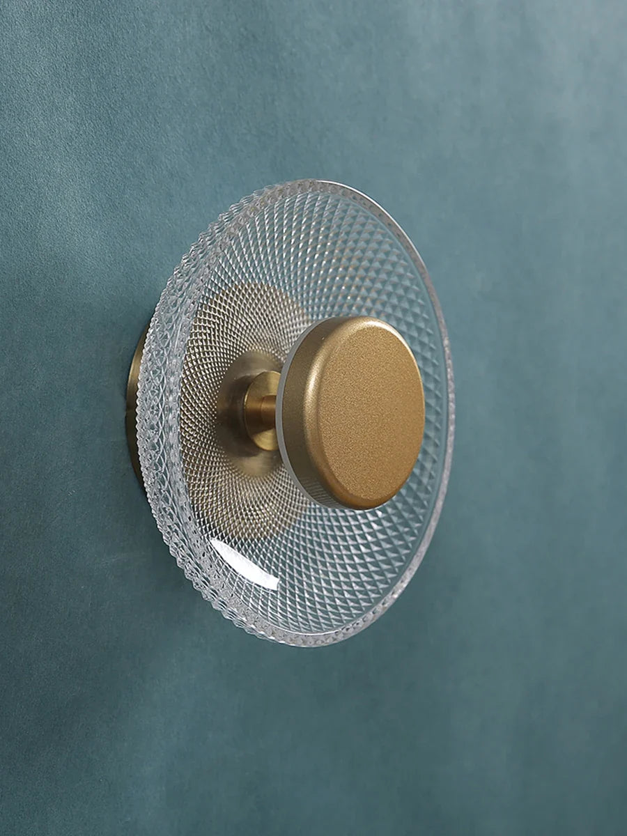 Modern Coloured Glass Wall Lamp | Textured LED Disc Light | Bedroom