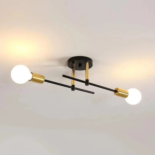 Modern 2-Light Ceiling Lamp | Black & Gold Flush Mount Chandelier | Metal Dining Room