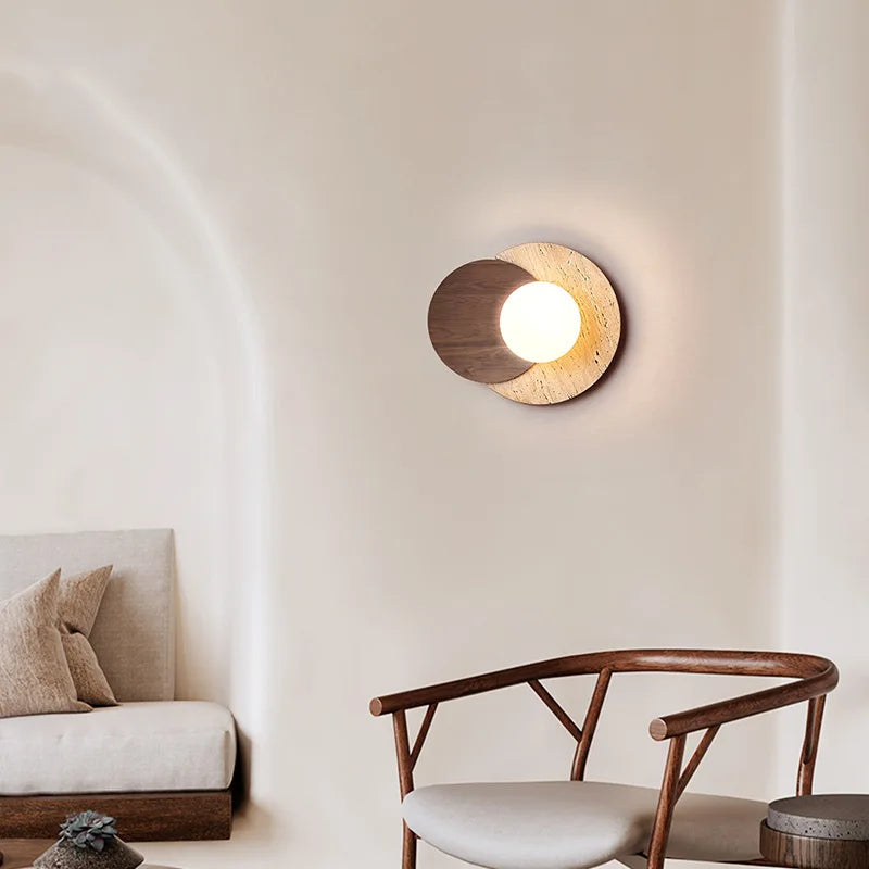 Wabi-Sabi Stone Wall Lamp | Modern Natural Texture Design | Wall Light Wood Glass Bedroom