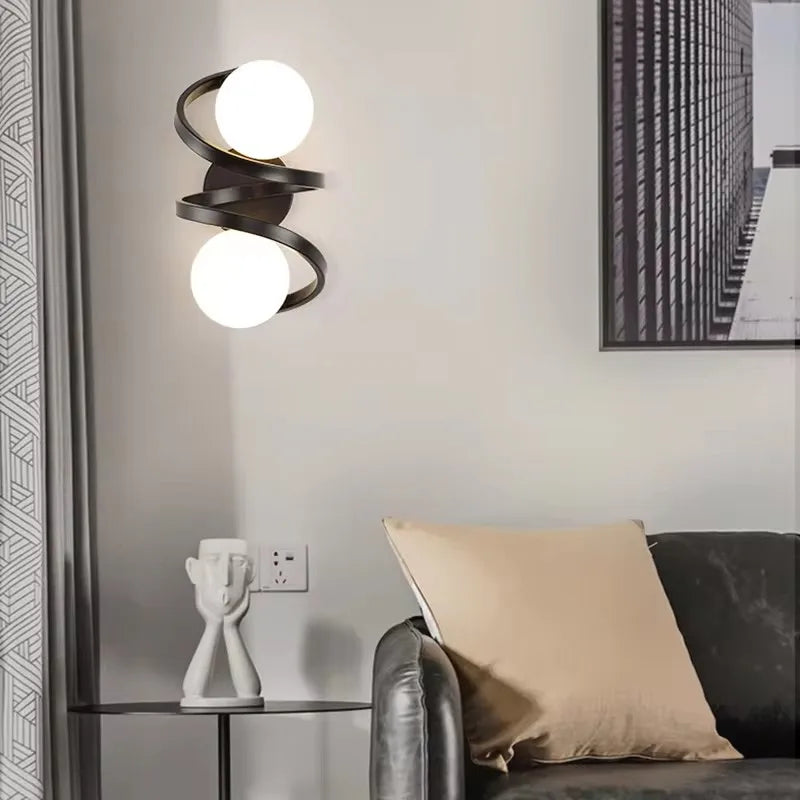 Astra Wall Light | Modern Dual LED Globe Design | Glass Metal Bedroom