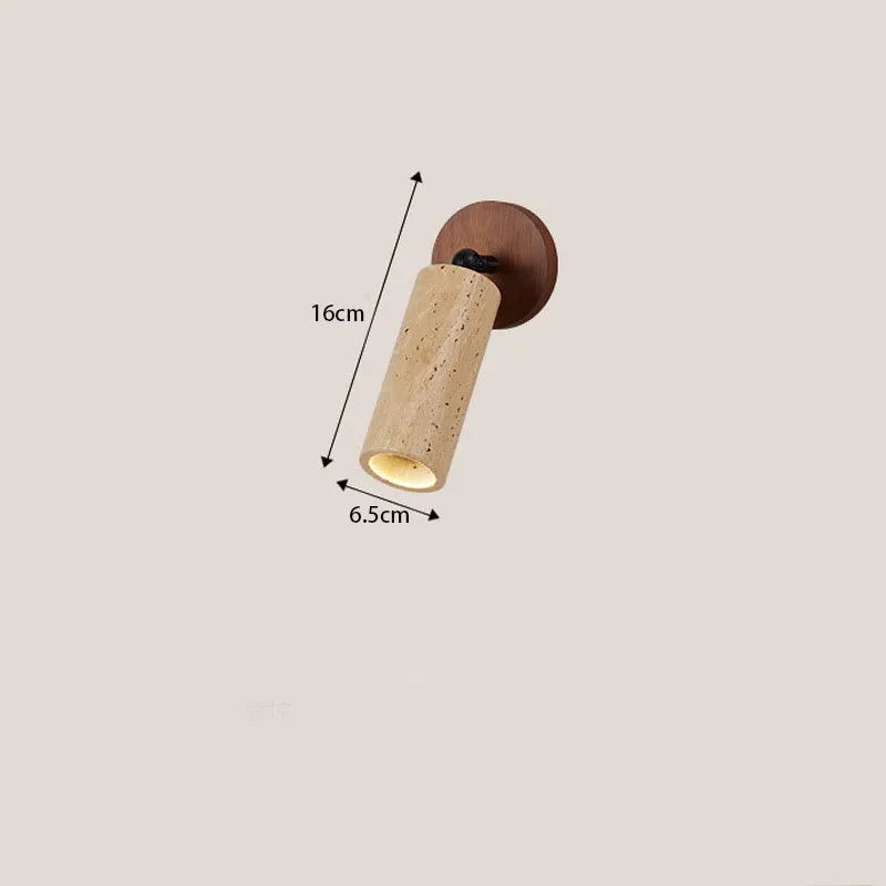 Huangdong Wall Lamp | Wabi-Sabi Travertine & Wood Light | Travertine Stone Adjustable Bedroom