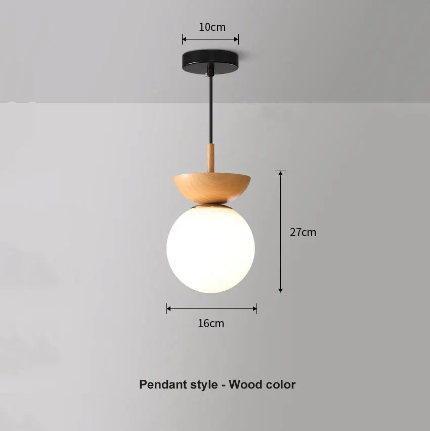 Modern Nordic Glass Ball Ceiling & Pendant Light | Wood Finish | Dining Room