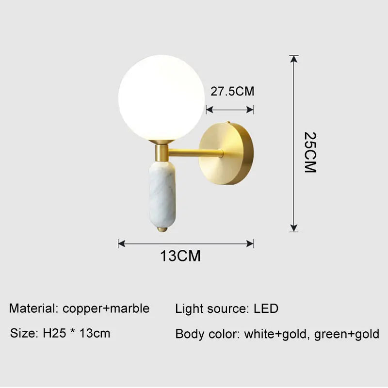 Marble & Glass Wall Lamp | Gold Finish Modern Sconce | Wall Light Bedroom