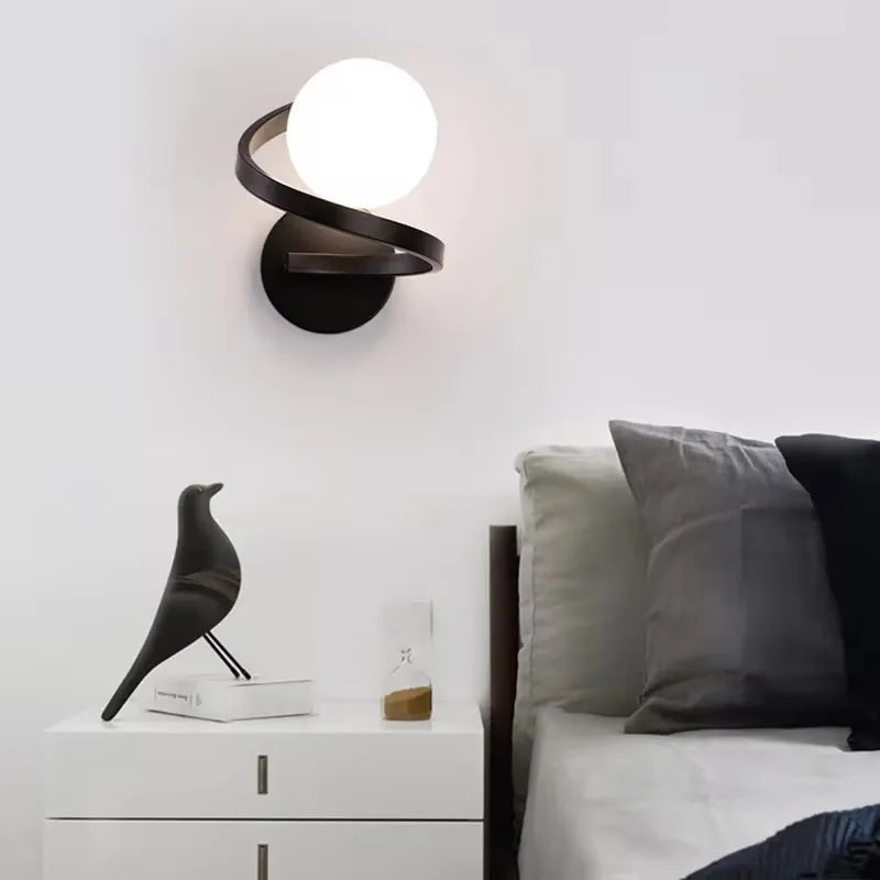 Astra Wall Light | Modern Dual LED Globe Design | Glass Metal Bedroom