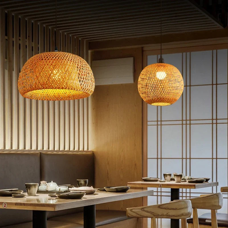 Natural Bamboo Pendant Lamp | Handwoven Rattan Light Fixture | Handcrafted Dining Room