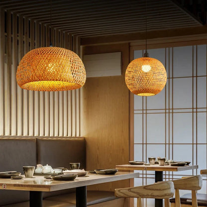 Natural Bamboo Pendant Lamp | Handwoven Rattan Light Fixture | Handcrafted Dining Room