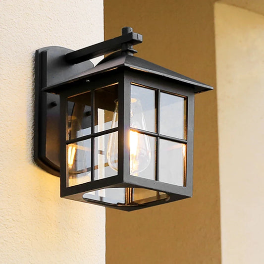 Camden Outdoor Wall Lamp | Vintage E27 Lantern Sconce | Outdoor Light Glass Metal LED Garden
