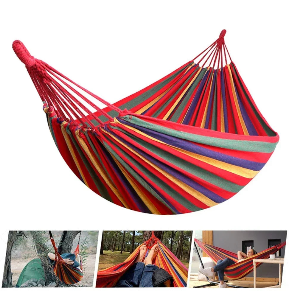 Canvas Hammock | Striped Double Swing Bed | Indoor & Outdoor Camping Hammock | Soft Furnishing