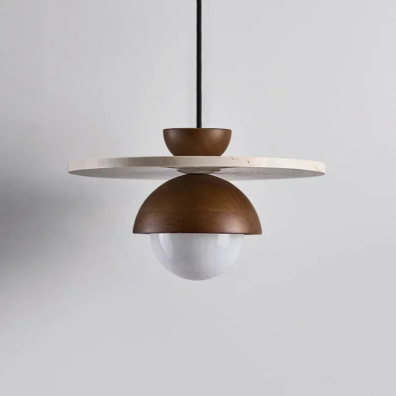 Denmark Pendant Light | Walnut & Stone LED Chandelier | Wood Nordic Dining Room