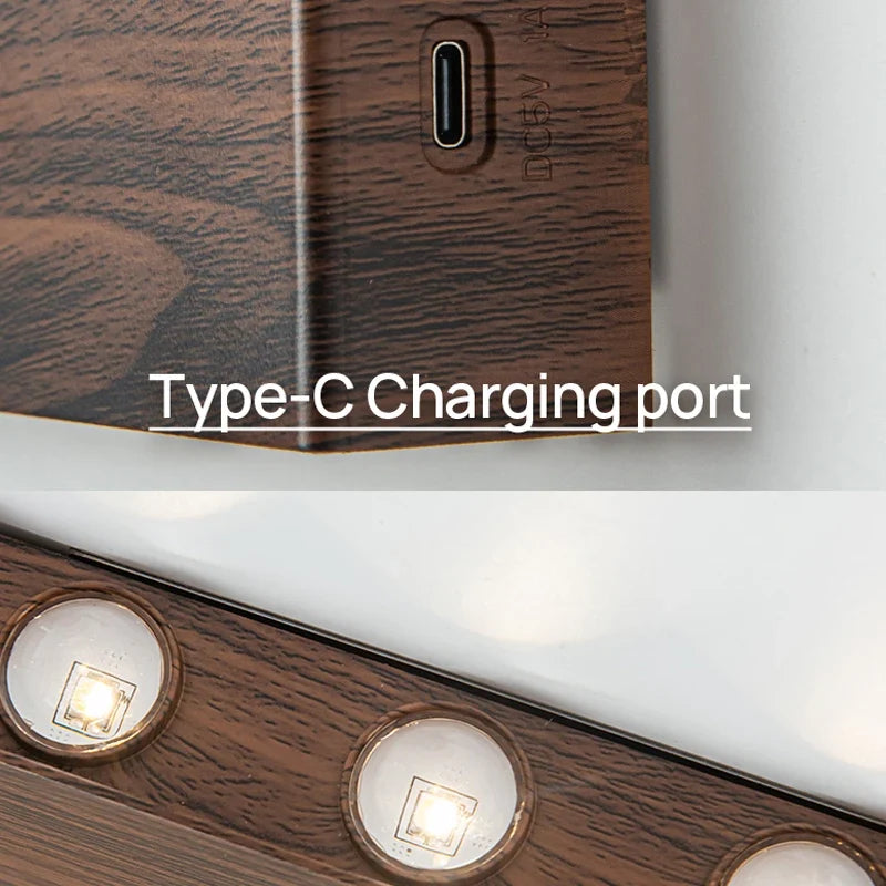 LumiBlock Rechargeable Wall Lamp | Minimalist Wood-Grain Design | Wall Light Touch Control