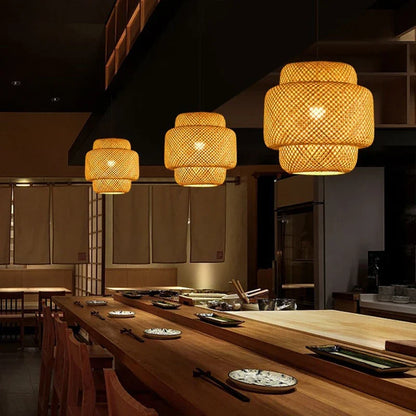 Natural Bamboo Pendant Lamp | Handwoven Rattan Light Fixture | Handcrafted Dining Room