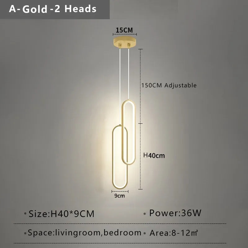Modern Minimalist LED Pendant Light | Gold & Black Hanging Lamp for Bedroom, Dining & Living