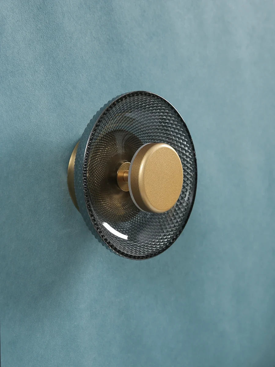 Modern Coloured Glass Wall Lamp | Textured LED Disc Light | Bedroom