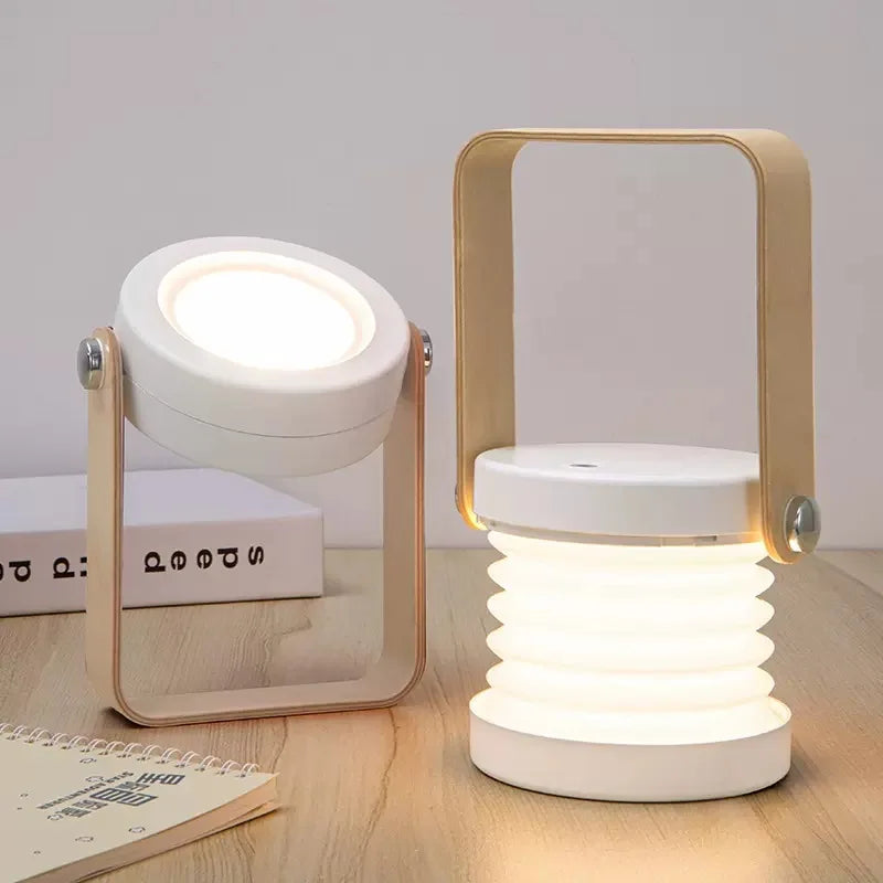 Creative Wooden Handle Portable Lantern | Folding Rechargeable Table Lamp | Wood Dimmable