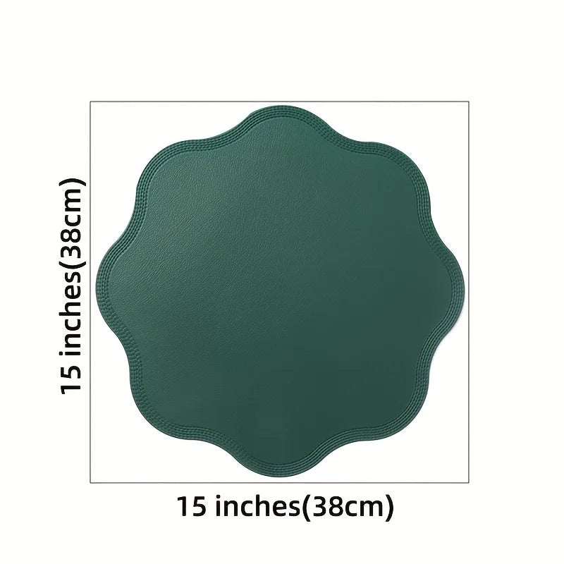 FloraMat | Luxury Round Faux Leather Placemats | Embossed Flower Design | Mat Water-Resistant