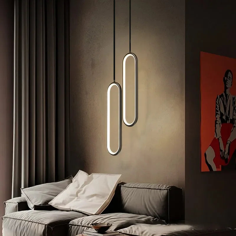 Modern Minimalist LED Pendant Light | Gold & Black Hanging Lamp for Bedroom, Dining & Living