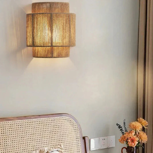 RattanGlow | Handwoven Rattan Wall Lamp | Wall Light Handcrafted Bohemian Bedroom