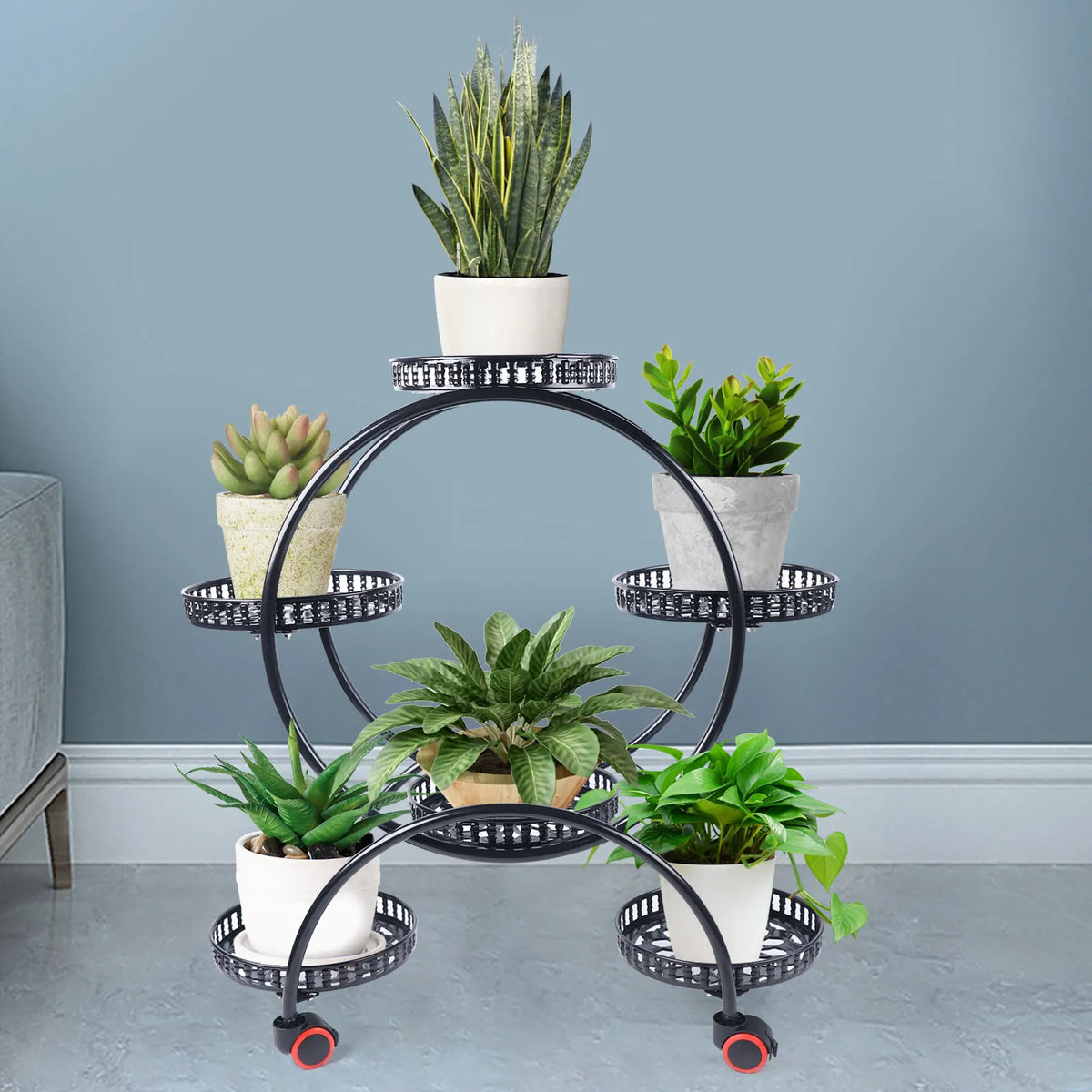 Metal Plant Stand with Wheels | 6-Tier Flower Pot Holder for Indoor & Outdoor Decoration | Iron