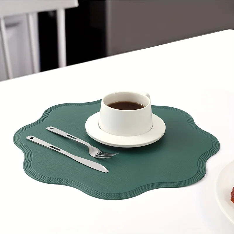 FloraMat | Luxury Round Faux Leather Placemats | Embossed Flower Design | Mat Water-Resistant
