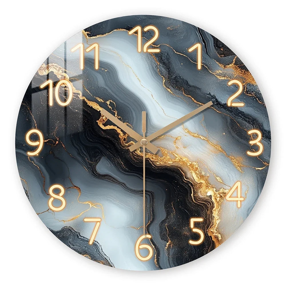 Blue & Gold Marble Wall Clock | Silent Wooden Design | Wood Kitchen