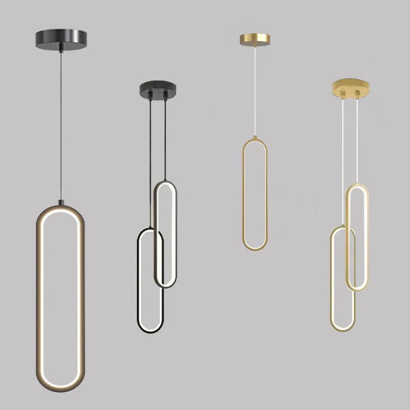 Modern Minimalist LED Pendant Light | Gold & Black Hanging Lamp for Bedroom, Dining & Living