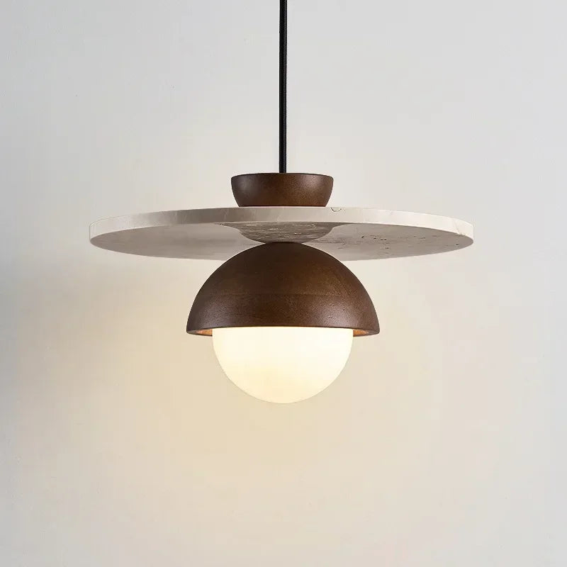 Denmark Pendant Light | Walnut & Stone LED Chandelier | Wood Nordic Dining Room