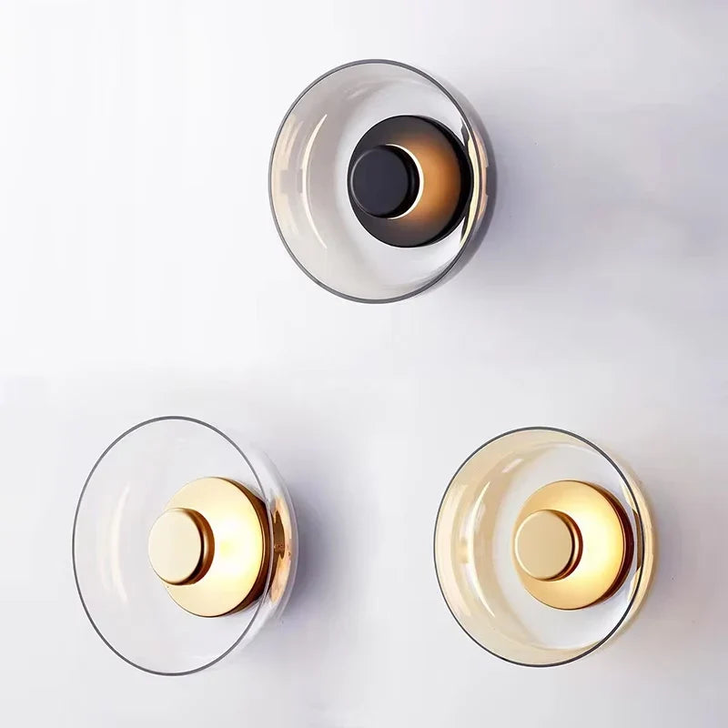 Nordic Glass LED Wall Sconce | Modern Round Decorative Wall Light | Metal Bedroom