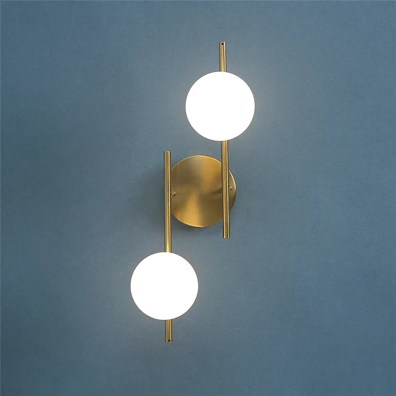 Astra Wall Light | Dual Globe Modern Gold Design | Glass Bedroom