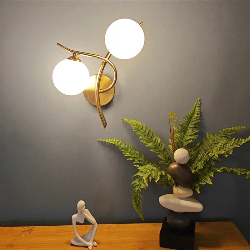 Lunara Wall Light | Nordic Dual Globe LED Design | Glass Iron Bedroom