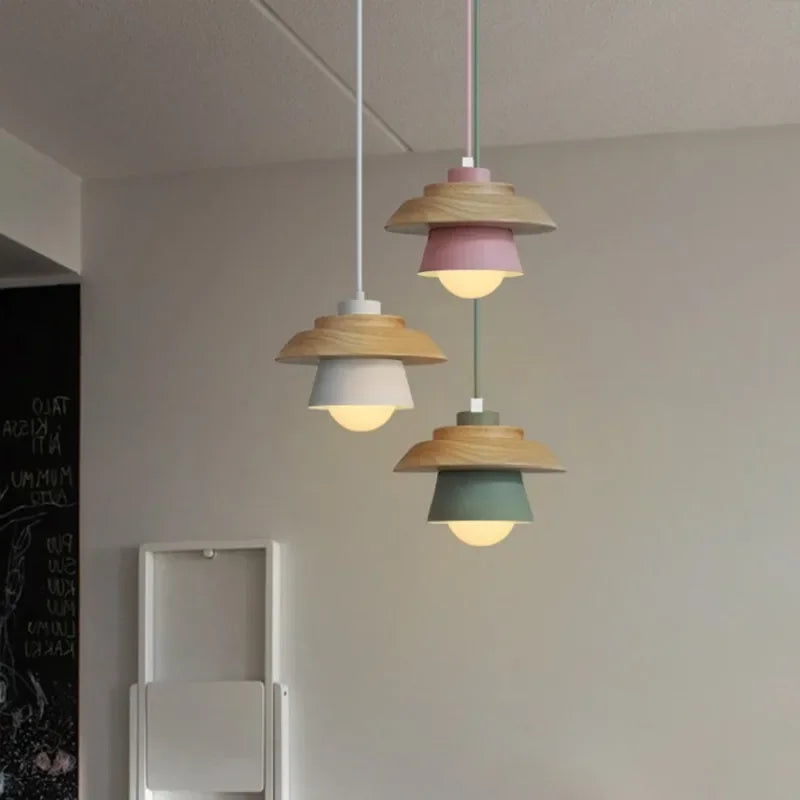 Nordic Wood Pendant Light | Colourful Macaron Design | Dining Room