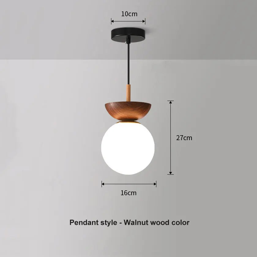 Modern Nordic Glass Ball Ceiling & Pendant Light | Wood Finish | Dining Room