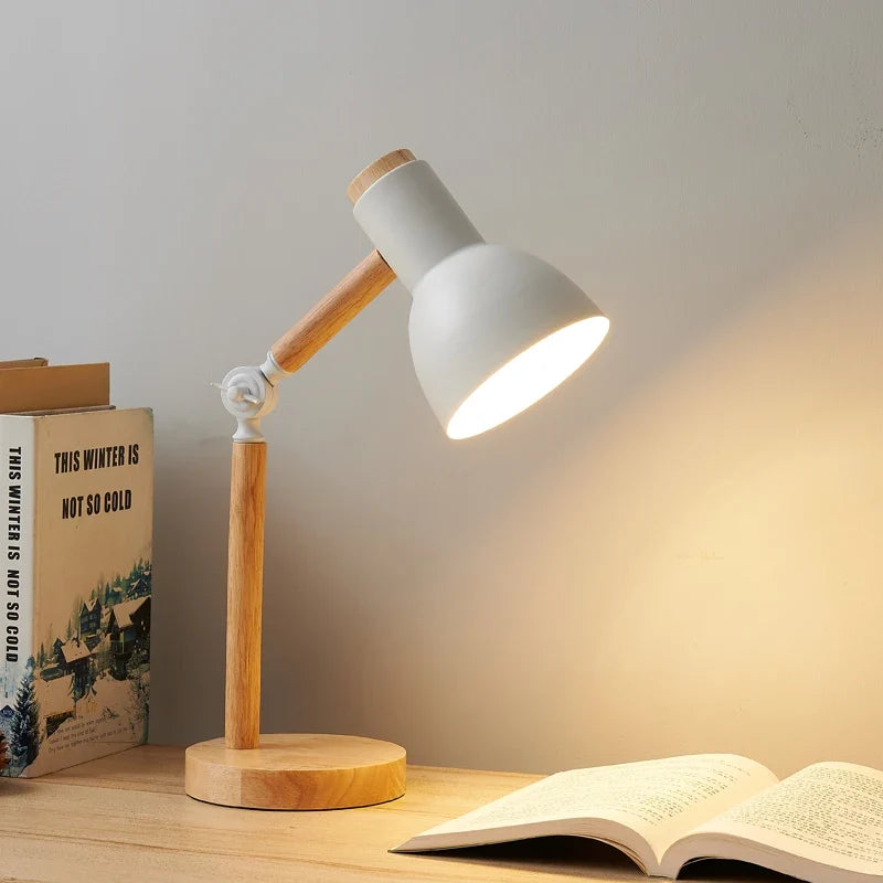 Nordic Wooden Desk Lamp | Adjustable Modern Table Light | Wood Bedside