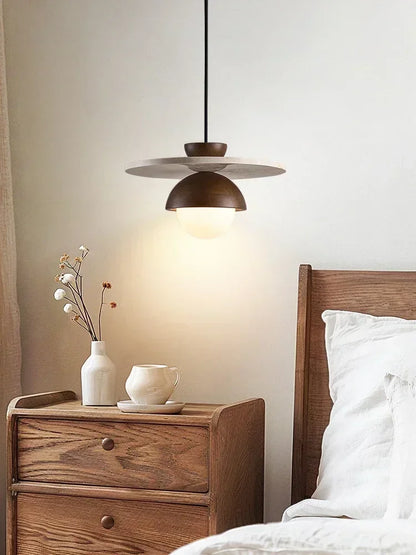 Denmark Pendant Light | Walnut & Stone LED Chandelier | Wood Nordic Dining Room