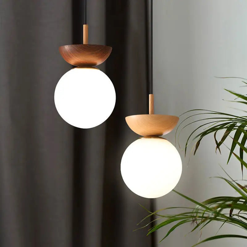 Modern Nordic Glass Ball Ceiling & Pendant Light | Wood Finish | Dining Room