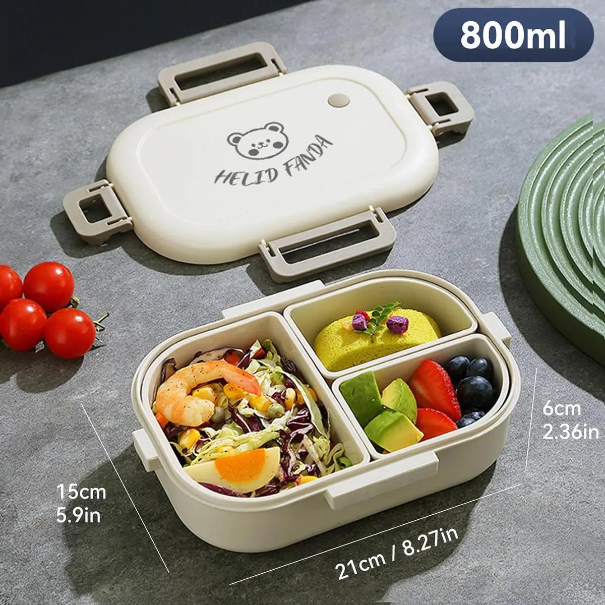 FreshMate | Portable Bento Lunch Box | Leak-Proof with 3 Compartments | Kitchen Essential