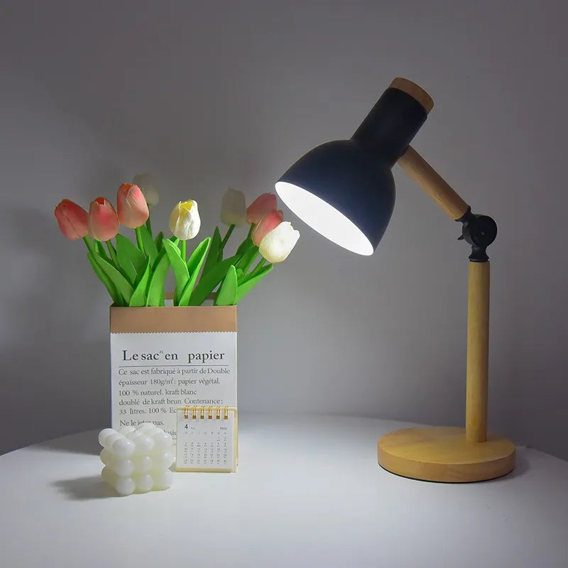 Nordic Wooden Desk Lamp | Adjustable Modern Table Light | Wood Bedside