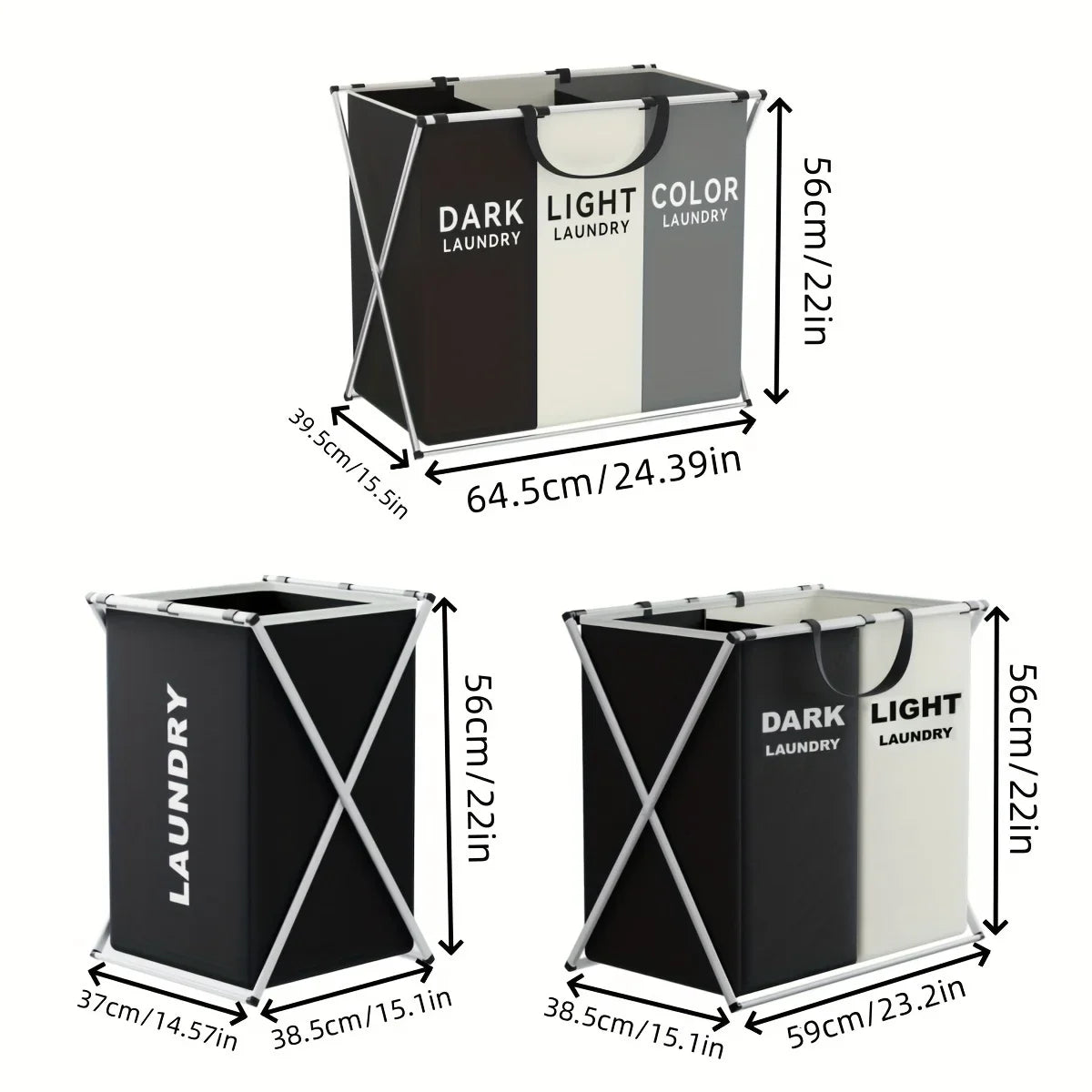 TriSort | Multi-Section Laundry Hamper | Foldable Clothes Basket with Compartments | Adjustable
