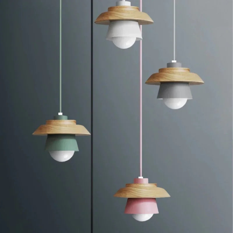 Nordic Wood Pendant Light | Colourful Macaron Design | Dining Room
